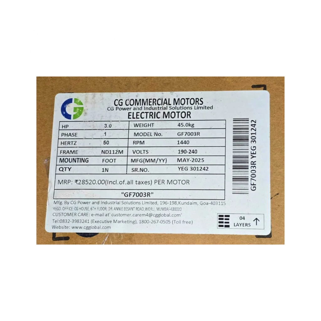 Crompton Greaves 3 HP Single Phase Electric Motor 2800 RPM